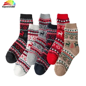 Personalize e Atacado Meia Térmica Grossa de Inverno com Design de Rena de Natal em Muitas Cores e Modelos a Preços Baixos