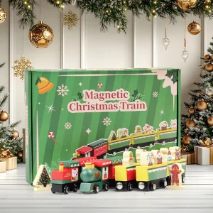 BEIYANG Wooden Christmas Beechwood Pull-Along Train Toy CPC Certified Montessori Kids Gift Educational Preschool Learning Toy 2