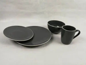 Hot-Selling Eco-Friendly Healthy Free Minimalist Gray Printed Colo16/18PCS Dinner Set with Colour Glaze Stoneware Ceramics Porcelainware Kitchenware Tableware