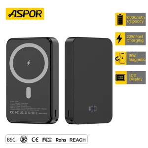 أسبور 10000mAh بنك طاقة محمول مغناطيسي 15W شحن سريع لاسلكي A389