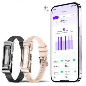 OEM No-Screen Smart Wrist Bracelet Sleep &amp; Stress Monitor Trendy Wearable IP68 Waterproof Health Band for Ladies Women