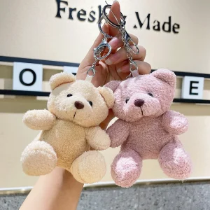 Cartoon 11cm Soft Plush 3D Teddy Bear Light Keychain Stuffed Toy Claw Machine Doll