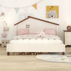 Estructura de cama nido tapizada para niños, cama plataforma de piel sintética de tamaño twin