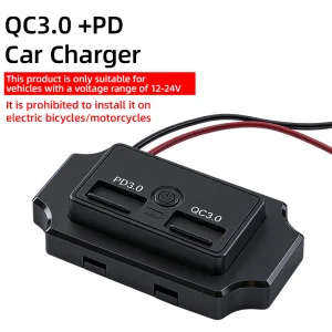 Dual USB Car Charger Pd3.0 QC3.0 12-24V Waterproof Switch