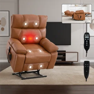 Orange Leatheraire Power Lift Recliner