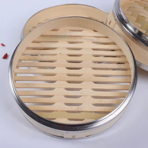 Eco-friendly 30 cm Double Layer Shumai Bamboo Steamer Cooking Dumpling Rice Cake Basket Stainless Steel Ring 7L Capacity Gas
