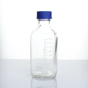 1000ml High Borosilicate Glass Clear Square Reagent Bottle with Blue Screw Cap