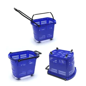 GuichangSupermarket Shopping Basket Fruit Picking BasketPlastic Trolley Basket with WheelsFolding Basket