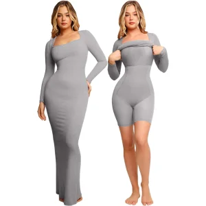 Women Long Sleeve Body Control Shapewear 2 in 1 Shapewear Clothing Dress Built in Seamless Shapewear