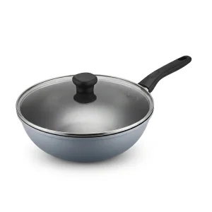 2026 Trending Grey Non-stick Wok Pan 30cm with Lid, Professional Die-cast Aluminum Stir Fry Pan with Cool-touch Bakelite Handle,