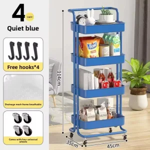 Mobile Kitchen Storage Rack with Multi-Tier Shelves for Living Room Organization