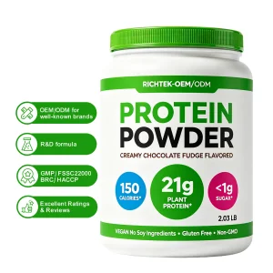 RICHTEK OEM/ODM Vegan Protein Powder 21g Plant Protein, 6g Prebiotic Fiber, No Added Sugar, Non-GMOf Or Shakes &amp; Smoothies