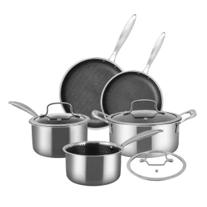 Custom 8-Piece Non-Stick TriPly 304 Stainless Steel Cookware Set With 18/10 Honeycomb Base Induction Ready Durable &amp; Oven Safe