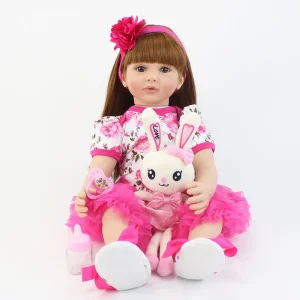60cm Boneca de Algodão Orgânico Ecológica Segura para Bebês Boneca Rosa Dopamina Boneca Bonita para Recém-Nascidos