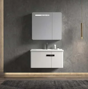 Gabinete de baño minimalista de acero inoxidable impermeable con asa integrada
