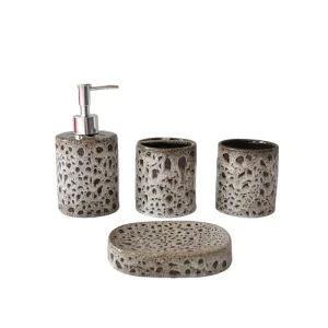ODM Lava Inspired Speckled Porous Earthy Tone Stoneware Bathroom Set Exporter, Exporters