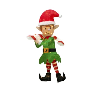 Outdoor 3D 38IN Elf with Candy Cane Motif Christmas Decorative LED Light