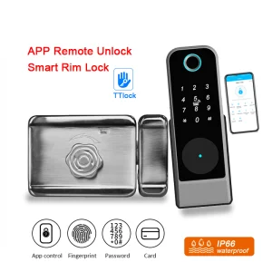 Waterproof Outdoor Fingerprint Ttlock Smart WiFi Gate Door Rim Lock