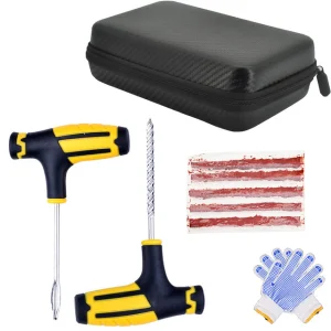Kit de Ferramentas para Reparação de Pneus de Carro com Estojo de Armazenamento em EVA Conjunto de Ferramentas para Estudo de Pneus de Carro e Bicicleta, Plugue de Punctura, Alicate de Bico Fino, Acessórios para Carro