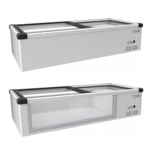 Island Double Glass Display Freezer for Stall, Small Mobile Commercial Refrigerator for Night Market Cold Storage &amp; Freezing