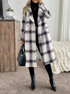 Womens Houndstooth Long Coat