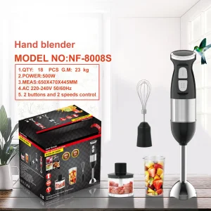 4-in-1 Household Electric Hand Blender Immersion Stainless Steel Shaft Single Serve Push Button for Hotels-Durable Plastic