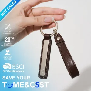 Manufacture Custom Label Logo Real Blank Metal Circle Leather Loop Key Chain Genuine Luxury PU Leather Key Chain