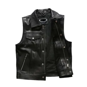 Latest Design Best Quality Men Leather Vest in Wholesale Price Custom Colors Adjustable Size Men Leather Vest Casual Wear