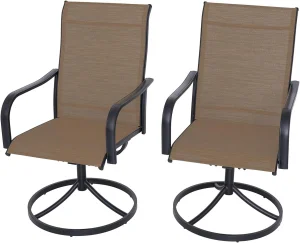 Patio Outdoor Dining Chair Set of 2 High Back Outdoor Swivel Rocker Set with All Weather Frame Curved Armrest-Brown