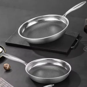 High Quality Hybrid Cookware Kitchenware 3-Ply Stainless Steel Honeycomb Non Stick Wok 24 Inch Big Frying Pan with Lid