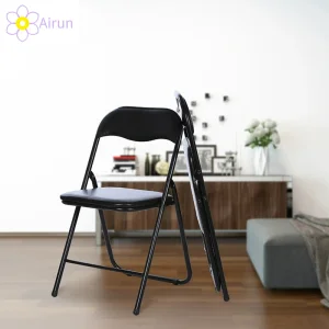 Black Foldable Light Weight Metal Steel Frame Folding School PU Leather Padded Chairs for Meeting Party Event Wedding Training Conference