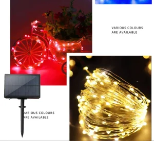 Decoración Navideña Solar Luz LED Cadena 100 Luces LED Luces Cálidas Blancas