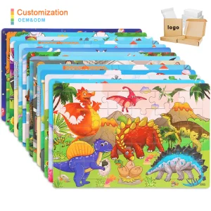 New Arrival 30 Pieces Wooden Jigsaw Puzzle Board Montessori Toddler Learning Animal Travel Set Game Toys for Kids Boys and Girls