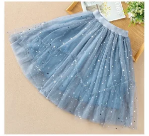 Kids Below Knee Tulle Skirt Sparkling Sheer Casual Party Fashion Wear Esg16558