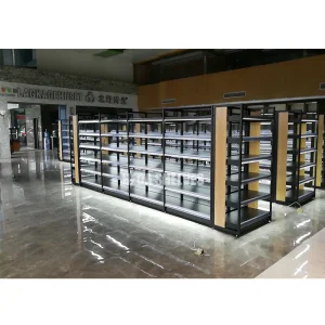 Versatile Black Gondola Shelving System With Integrated Light Bars
