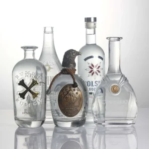 350ml 500ml 750ml Premium Heavy Extra Flint Decal Printing Black Rum Gin Vodka Whiskey Whisky Champagne Ice Empty Clear Crystal Spirit Glass Bottle