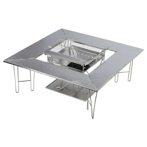 IGT Outdoor Camping Portable Folding Stainless Steel BBQ Table Collapsible Brazier Fire Pit Fireplace Square Picnic Table