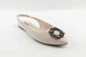 OEM ODM Custom Beige PU Ladies Slingback Ballerina Flats