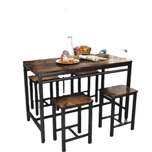 PCS Dining Table Set, Modern Kitchen Table and Chairs for 4, Wood Pub Bar Table Set Perfect for Breakfast Nook, Small Space Liv