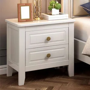 Elegant Solid Wood Bedroom Nightstand 2 Drawers; Modern Eco-friendly Durable Assembled Home Furniture for Hotels Apartments