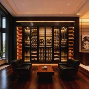 Custom Modern Luxury Stainless Steel Wine Storage Cabinet with Acrylic and Metal Display