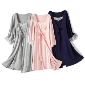 2026 Spring Autumn New Lace Modal Maternity Pajamas Fashionable Nursing Nightgown Set Princess Dress Postpartum Clothing 2003