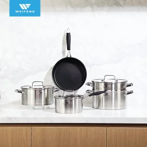 Kitchen Utensils 8PCS Satin Finished Stainless Steel Cookware Set with Steamer
