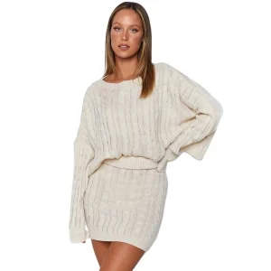 Wholesale Custom Women Knit Sweater 100%Cotton Cable 2 Sets Pieces Solid Color Crew Neck Spring High-Quality Knitwear OEM