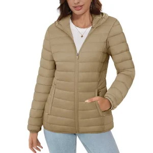 Jacket Women's Hooded Puffer Jacket Lightweight Quilted Padded Coat 3 Pockets Zip-up Winter Warm Outerwear