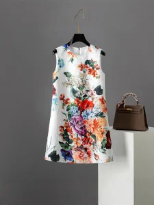 Women's Sleeveless Floral Print Jacquard Shift Dress
