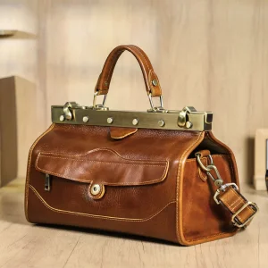 Wx6920 Bolsa de mujer de cuero de grano completo vegetal genuino, bolso médico mini