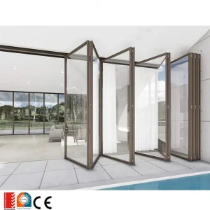 Soundproof House Exterior Bi Fold Patio Doors Aluminum Powder Coated French Glass Folding Door