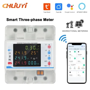 Tuya 3 Phase 380V 100A WiFi Smart Bi-Directional Energy Power Kwh Meter LCD Display Voltage Protector Relay Remote Control