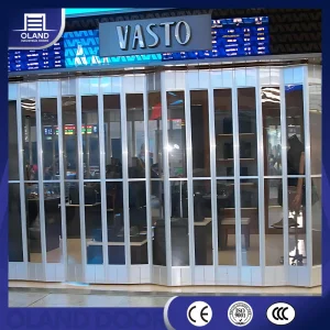 Commercial Aluminum Curved Crystal Transparent Clear Full View PC Horizontal Accordion Folding Sliding Door for Shopfront Store Front Shopping Mall